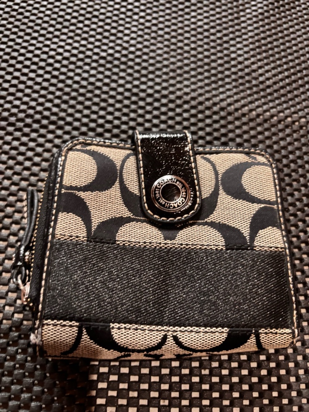Coach Black & Khaki Signature Compact Wallet